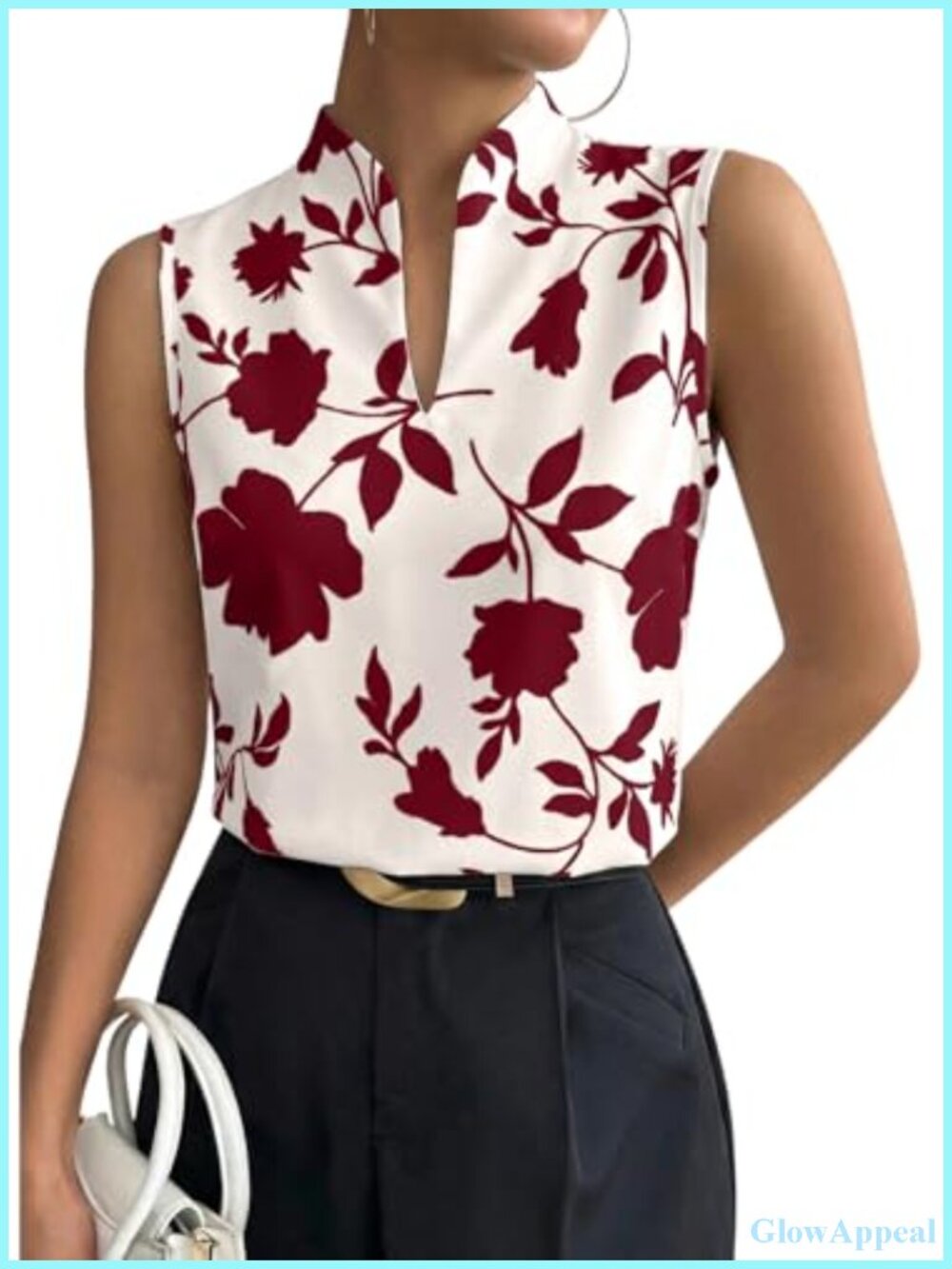 EVALESS Womens Floral Sleeveless Blouse Business Casual V-Neck Tank Top